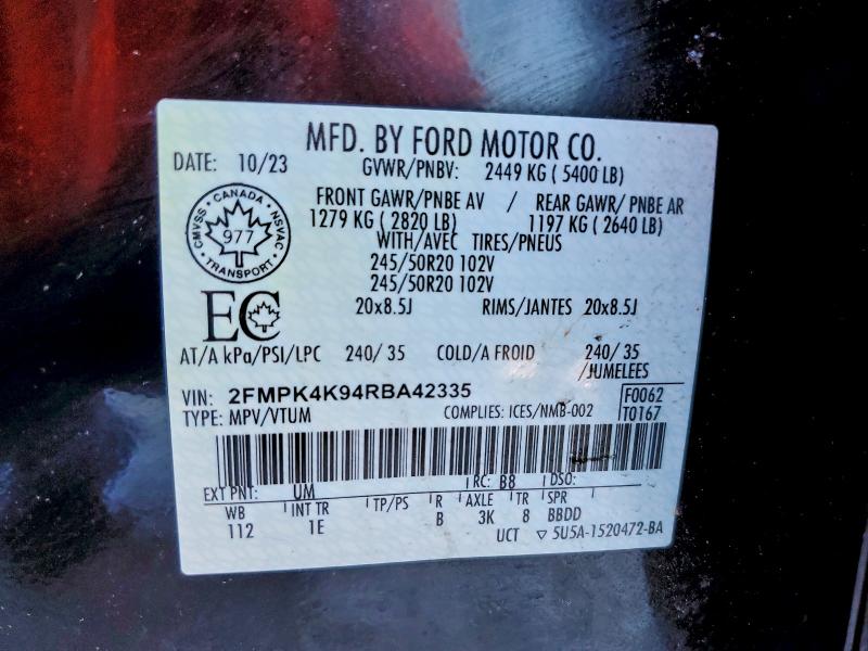 Продажа на аукционе авто 2024 Ford Edge Titan, vin: 2FMPK4K94RBA42335, номер лота: 95097025