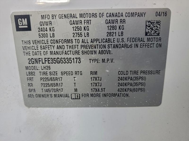 2016 Chevrolet Equinox მანქანა იყიდება აუქციონზე, vin: 2GNFLFE35G6335173, აუქციონის ნომერი: 97973345