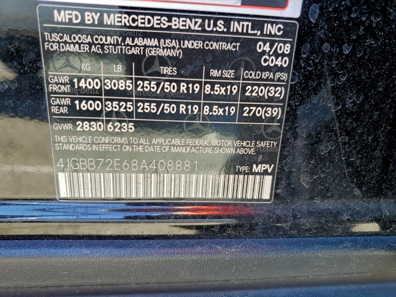 95998585 :رقم المزاد ، 4JGBB72E68A408881 vin ، 2008 Mercedes-benz Ml مزاد بيع