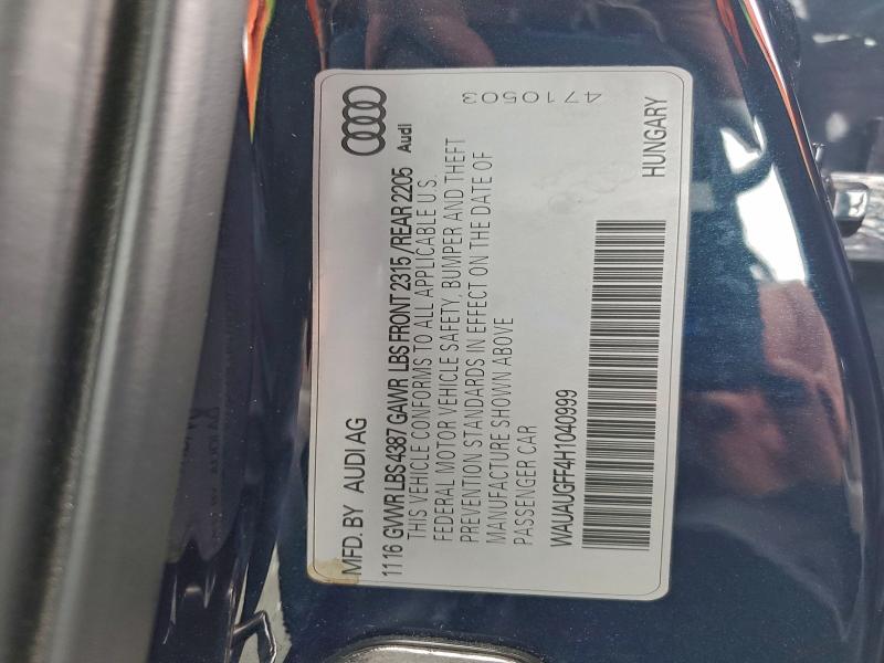 Aukcja sprzedaży 2017 Audi A3, vin: WAUAUGFF4H1040999, numer aukcji: 95789945
