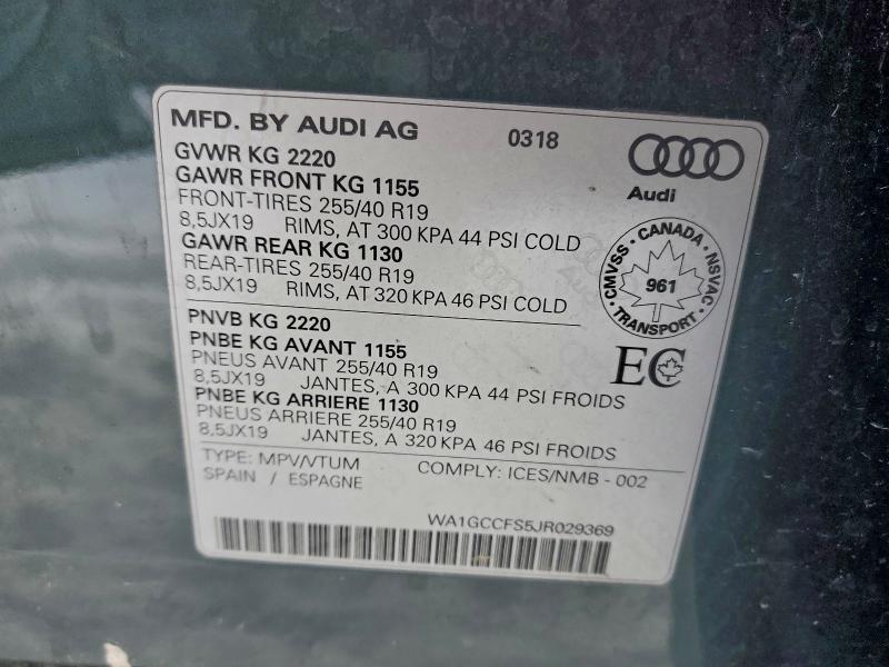 2018 Audi Q3 მანქანა იყიდება აუქციონზე, vin: WA1GCCFS5JR029369, აუქციონის ნომერი: 96622745
