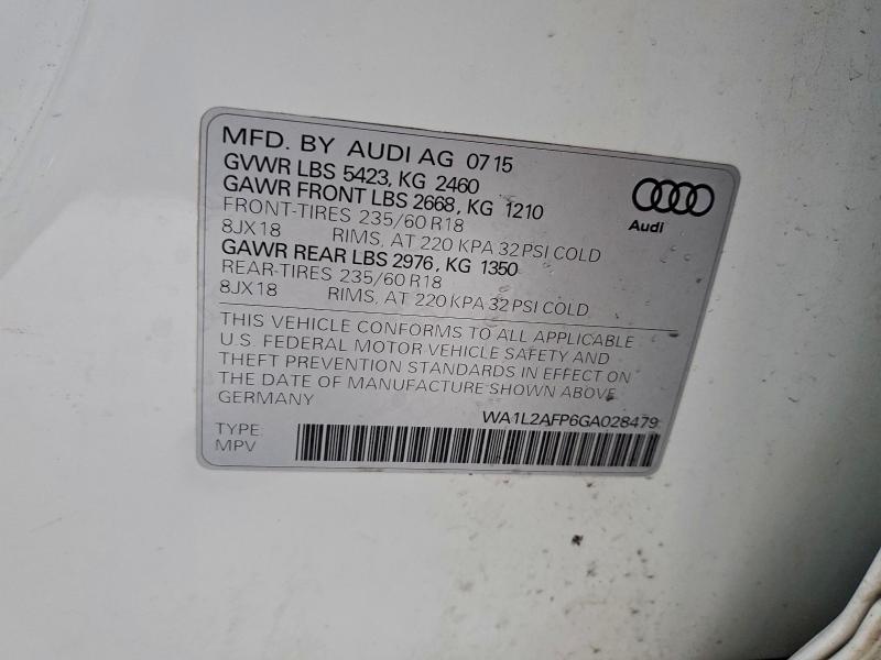 Продаж на аукціоні авто 2016 Audi Q5, vin: WA1L2AFP6GA028479, номер лоту: 95865925