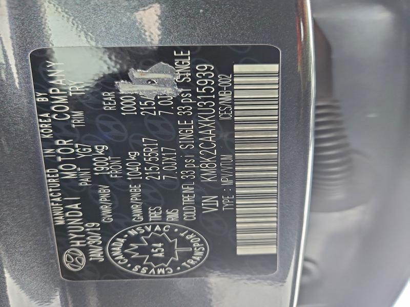 Aukcja sprzedaży 2019 Hyundai Kona, vin: KM8K2CAAXKU315939, numer aukcji: 94750595