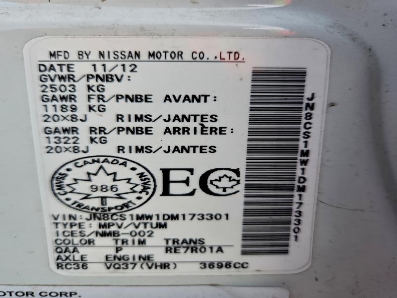 2013 Infiniti Fx37 მანქანა იყიდება აუქციონზე, vin: JN8CS1MW1DM173301, აუქციონის ნომერი: 96580255
