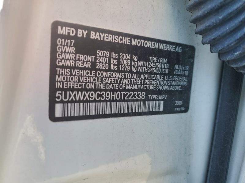 2017 Bmw X3 მანქანა იყიდება აუქციონზე, vin: 5UXWX9C39H0T22338, აუქციონის ნომერი: 94809245