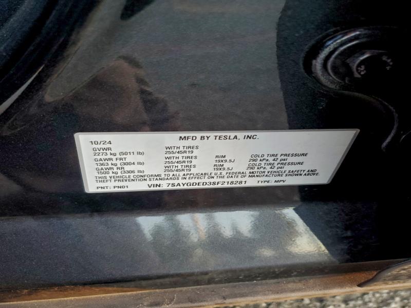 Продажа на аукционе авто 2025 Tesla Model Y, vin: 7SAYGDED3SF218281, номер лота: 93929205