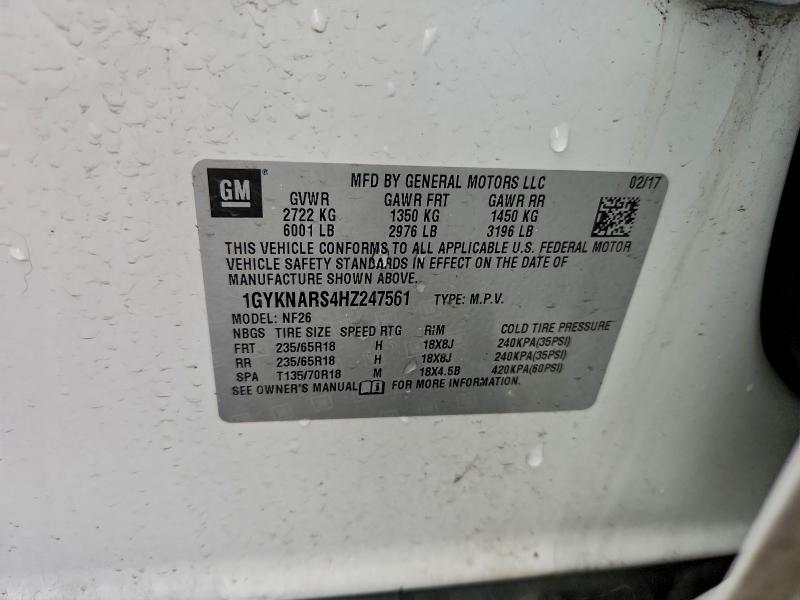 97203635 :رقم المزاد ، 1GYKNARS4HZ247561 vin ، 2017 Cadillac Xt5 مزاد بيع