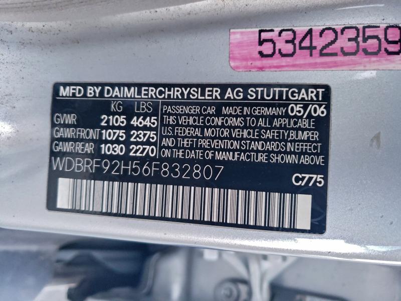 95637095 :رقم المزاد ، WDBRF92H56F832807 vin ، 2006 Mercedes-benz C مزاد بيع