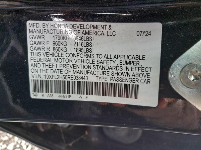 Продажа на аукционе авто 2024 Honda Civic, vin: 19XFL2H50RE038443, номер лота: 97408425