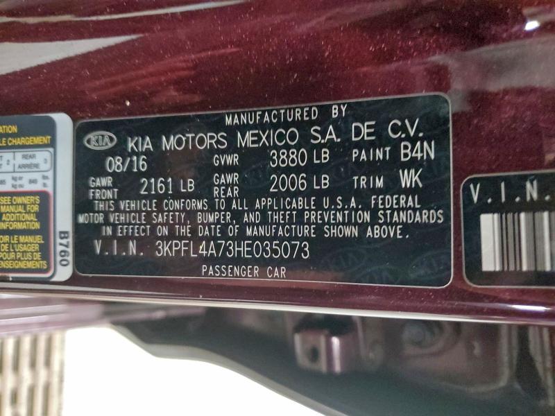97790265 :رقم المزاد ، 3KPFL4A73HE035073 vin ، 2017 Kia Forte Lx مزاد بيع