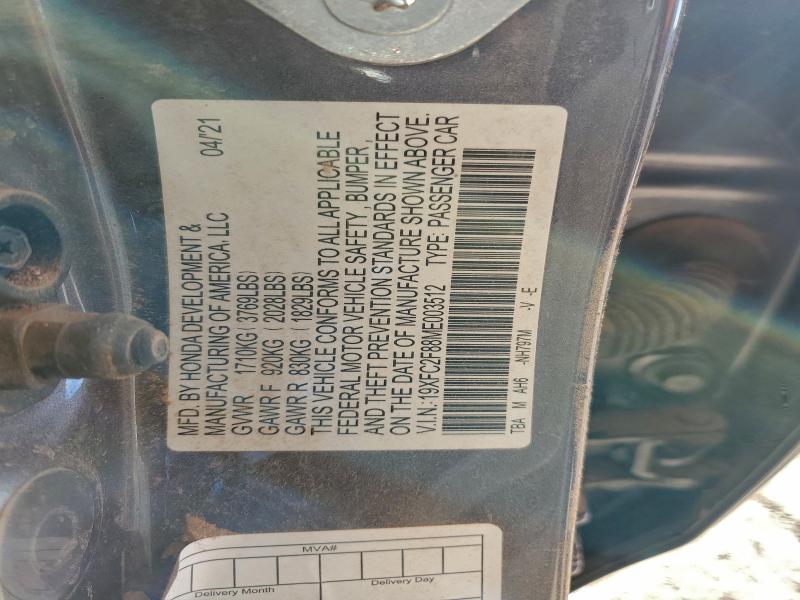 Продажа на аукционе авто 2021 Honda Civic, vin: 19XFC2F88ME003512, номер лота: 96826415