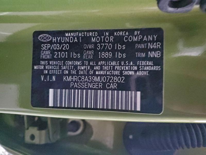 2021 Hyundai Venue Sel მანქანა იყიდება აუქციონზე, vin: KMHRC8A39MU072802, აუქციონის ნომერი: 94805685
