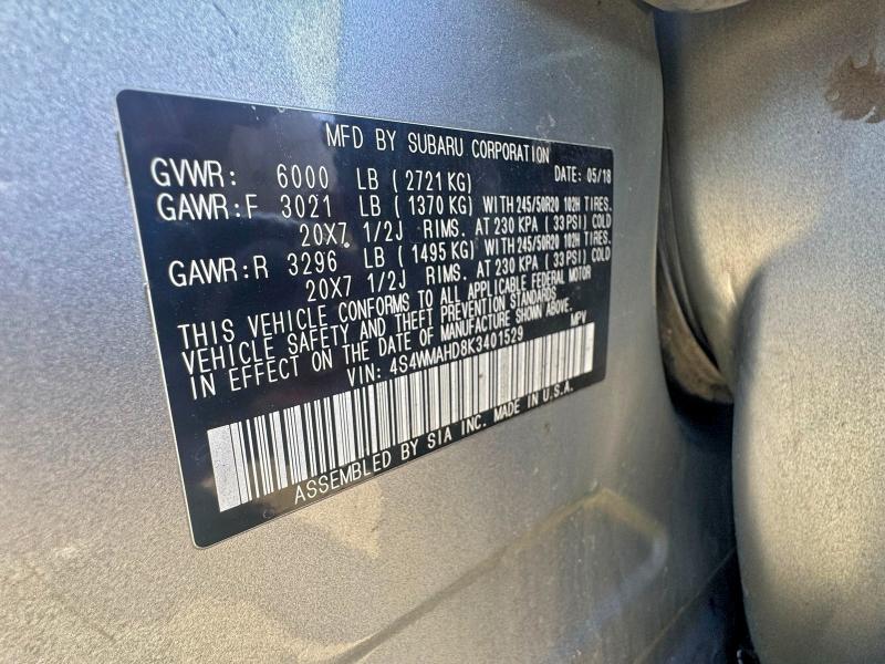 96736955 :رقم المزاد ، 4S4WMAHD8K3401529 vin ، 2019 Subaru Ascent Pre مزاد بيع