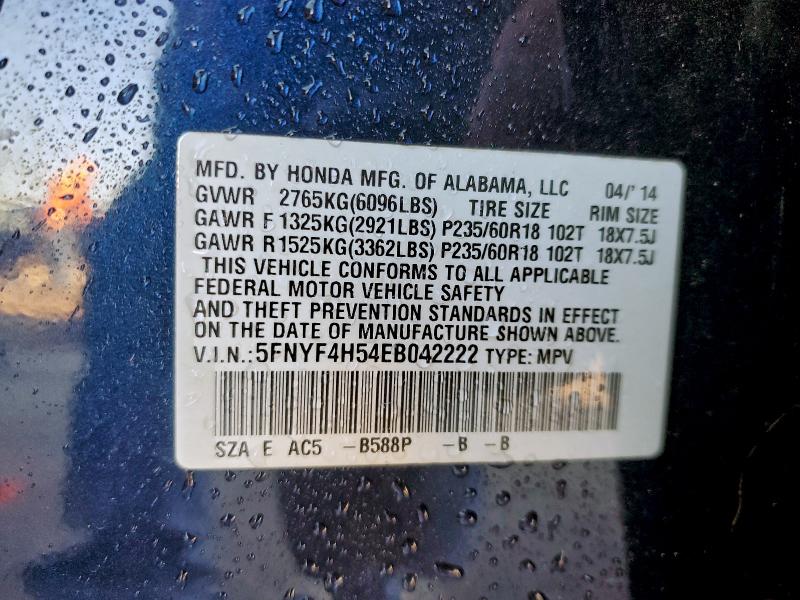 Продаж на аукціоні авто 2014 Honda Pilot Exl, vin: 5FNYF4H54EB042222, номер лоту: 97755845