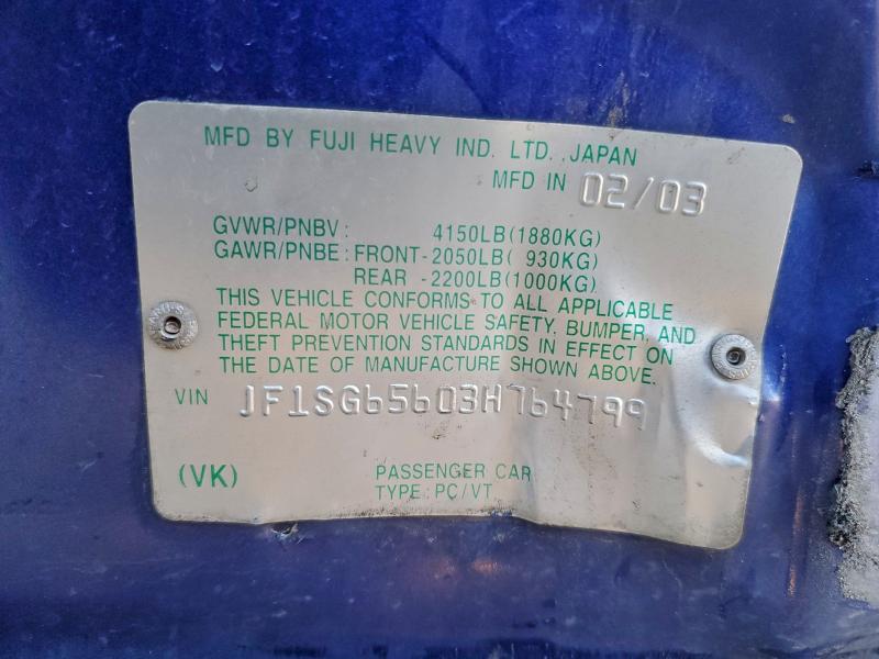 95153875 :رقم المزاد ، JF1SG65603H764799 vin ، 2003 Subaru Forester مزاد بيع