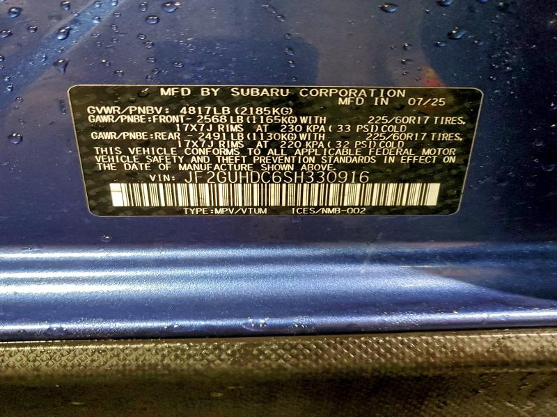 94796525 :رقم المزاد ، JF2GUHDC6SH330916 vin ، 2025 Subaru Crosstrek مزاد بيع